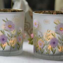 Pink Wild Meadow Glass Candle Holder, Frosted Floral Votive Accent - thumbnail 2