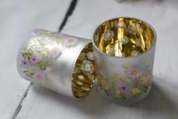 Pink Wild Meadow Glass Candle Holder, Frosted Floral Votive Accent
