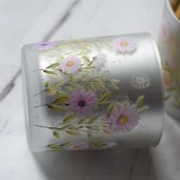 Pink Wild Meadow Glass Candle Holder, Frosted Floral Votive Accent - thumbnail 3