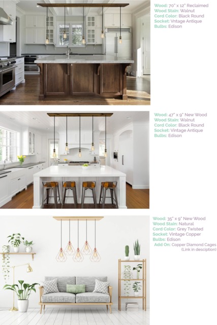 5 Hanging Pendant Lights Rustic Reclaimed Wood Chandelier Large Custom Sizes Long Kitchen Island - image 1