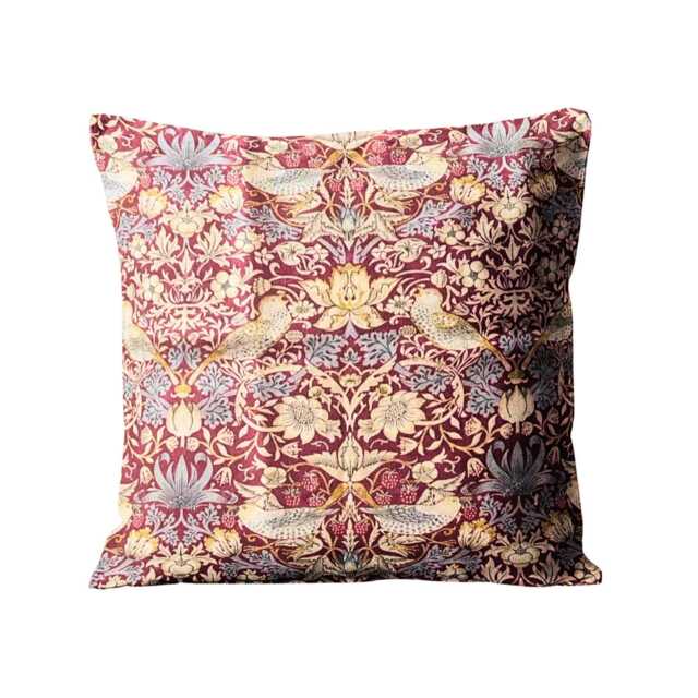 William Morris, Strawberry Thief, Clarke & Clarke, Plum, Arts Crafts, Burgundy Cotton Cushion Cover, Throw Pillow Home Decor - image 1