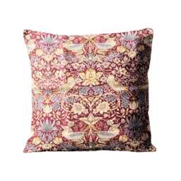 William Morris, Strawberry Thief, Clarke & Clarke, Plum, Arts Crafts, Burgundy Cotton Cushion Cover, Throw Pillow Home Decor - thumbnail 1