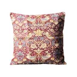 William Morris, Strawberry Thief, Clarke & Clarke, Plum, Arts Crafts, Burgundy Cotton Cushion Cover, Throw Pillow Home Decor