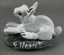 Miniature River Stone Bunny Rabbit Sculpture, Hand Painted, Signed G. Negret