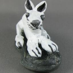 Miniature River Stone Bunny Rabbit Sculpture, Hand Painted, Signed G. Negret - thumbnail 3
