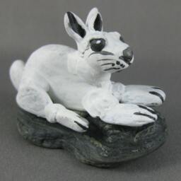 Miniature River Stone Bunny Rabbit Sculpture, Hand Painted, Signed G. Negret - thumbnail 2