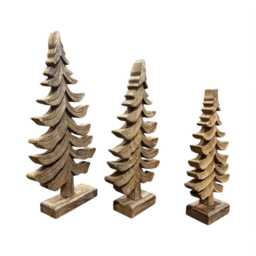 Set Of 3 Carved Mango Wood Christmas Trees, Rustic Holiday Decor Centerpiece - thumbnail 4