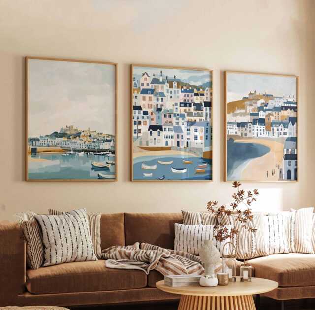 Set Of 3 St Ives Posters, Cornwall Travel Prints, Coastal Town Wall Art Sets, Beach Poster Seaside Home Decor Gift - image 1