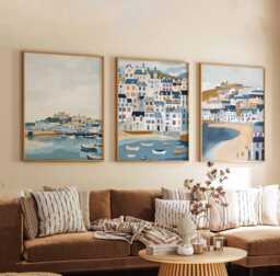Set Of 3 St Ives Posters, Cornwall Travel Prints, Coastal Town Wall Art Sets, Beach Poster Seaside Home Decor Gift - thumbnail 1