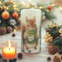 Whimsical Squirrel Led Christmas Candle Festive Holiday Decor - 7.5 X 15 cm