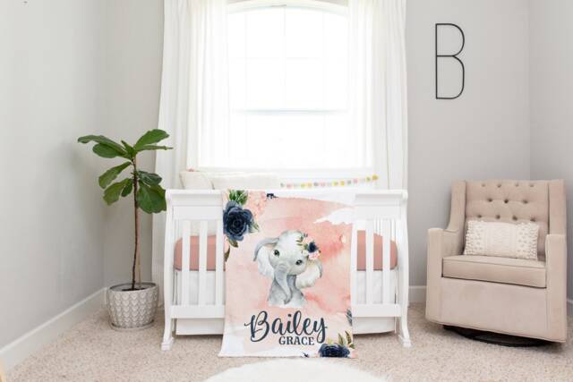 Personalized Baby Name Blanket Floral Gift Custom Coming Home Elephant Hospital Shower New Mom - image 1