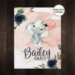 Personalized Baby Name Blanket Floral Gift Custom Coming Home Elephant Hospital Shower New Mom - thumbnail 2