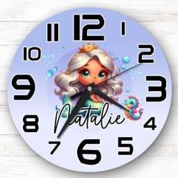 White Hair Mermaids Personalised Gift For Kid's Bedroom Clock - Kids Clock, Children's Decor, Custom Wall