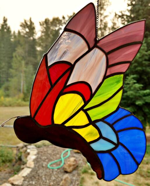 stained Glass Sun Catcher, Whimsical Butterfly. Handmade, Copper Foil - image 1