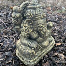 Stone Garden Laying Reclining Gold Ganesh Elephant God Buddha Statue Ornament - thumbnail 3