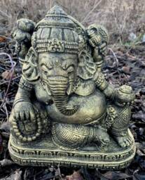 Stone Garden Laying Reclining Gold Ganesh Elephant God Buddha Statue Ornament