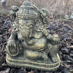 Stone Garden Laying Reclining Gold Ganesh Elephant God Buddha Statue Ornament - thumbnail 2