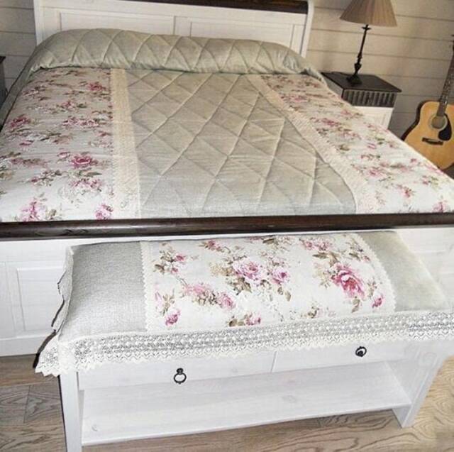 Shabby Chic Bedspread, Floral Bed Cover , Designer Linen Bedding - image 1