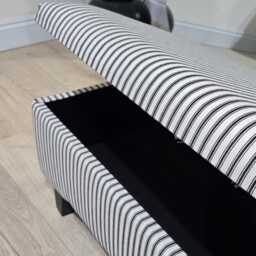 French Stripe Black & White Ottoman Storage Box Seat Coffee Table Pouffe - thumbnail 2