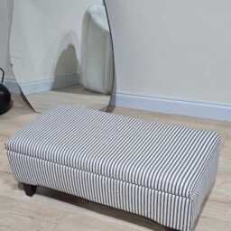 French Stripe Black & White Ottoman Storage Box Seat Coffee Table Pouffe - thumbnail 3