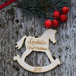 35 Personalized Laser Cut Horse Ornament/Custom Wood With Name/Rocking Ornament/xmas Tree Ornament/Baby's First Christmas - thumbnail 3