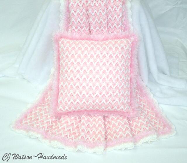 PDF Pattern Crochet Blanket Afghan Cotton Candy Pink & White Pillow - image 1