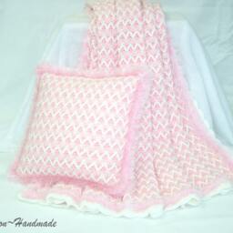 PDF Pattern Crochet Blanket Afghan Cotton Candy Pink & White Pillow - thumbnail 4