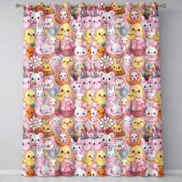 Cute Easter Bunny Chick Donut Basket Pink Background Seamless Pattern Readymade Eyelet Ring Top Thermal 100% Blackout Curtains - thumbnail 2