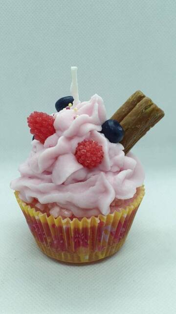 Handmade Cherry Berry Cupcake Candle, Vegan Soy Wax - image 1