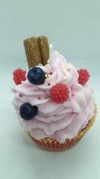 Handmade Cherry Berry Cupcake Candle, Vegan Soy Wax - thumbnail 2