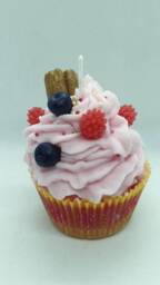Handmade Cherry Berry Cupcake Candle, Vegan Soy Wax - thumbnail 3