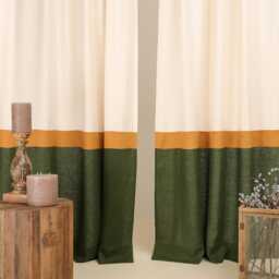 Linen Color Block Curtain Panels Semi-Sheer 3-Color Drapes - Set Of 2 - thumbnail 3