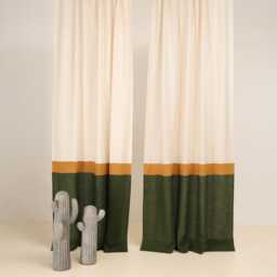 Linen Color Block Curtain Panels Semi-Sheer 3-Color Drapes - Set Of 2 - thumbnail 2