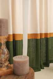 Linen Color Block Curtain Panels Semi-Sheer 3-Color Drapes - Set Of 2