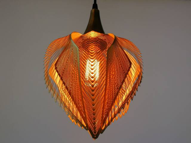 Flower Pendant Light, Modern Brass Chandelier, Pendent Sculpture, Ceiling Hanging Lamp Burnt Orange - image 1