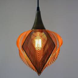 Flower Pendant Light, Modern Brass Chandelier, Pendent Sculpture, Ceiling Hanging Lamp Burnt Orange - thumbnail 3
