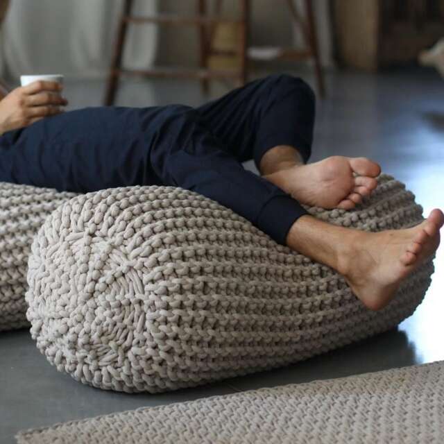 Chunky Knit Cotton Bolster Footrest Scandinavian Floor Pillow - image 1