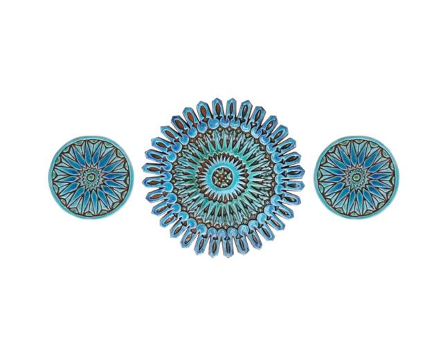 3 Circle Moroccan Wall Sculpture For Outdoor Decor, Art Design Garden, Ceramic Column Design, Set Moroc #3 Cutout Turquoise - image 1