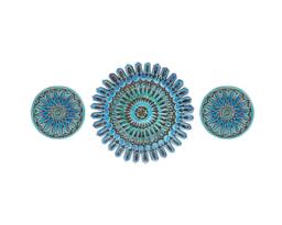 3 Circle Moroccan Wall Sculpture For Outdoor Decor, Art Design Garden, Ceramic Column Design, Set Moroc #3 Cutout Turquoise