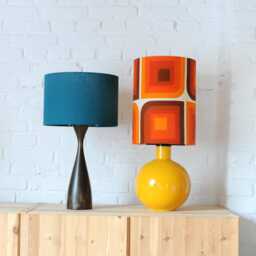 Vintage Yellow Ceramic Lamp Base With New Handmade Lampshade From Original Vintage Fabric, West Germany, Fat Lava Table - thumbnail 4
