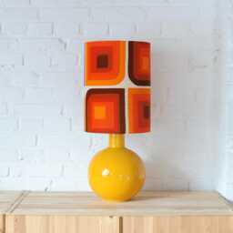 Vintage Yellow Ceramic Lamp Base With New Handmade Lampshade From Original Vintage Fabric, West Germany, Fat Lava Table - thumbnail 2