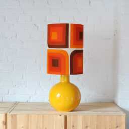 Vintage Yellow Ceramic Lamp Base With New Handmade Lampshade From Original Vintage Fabric, West Germany, Fat Lava Table - thumbnail 3