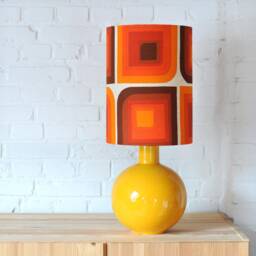 Vintage Yellow Ceramic Lamp Base With New Handmade Lampshade From Original Vintage Fabric, West Germany, Fat Lava Table