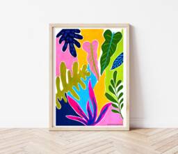 Abstract Print , Colourful Wall Decor Decor Tropicals Funky Quirky Print Leaves Colour Kids - thumbnail 1