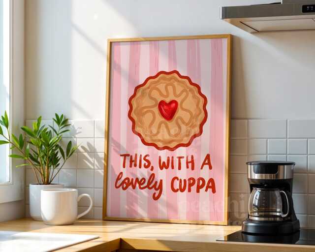 Biscuit Cuppa Print Kitchen Wall Art, Cute Poster, Tea Quirky Print - image 1