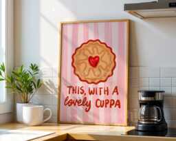 Biscuit Cuppa Print Kitchen Wall Art, Cute Poster, Tea Quirky Print - thumbnail 1