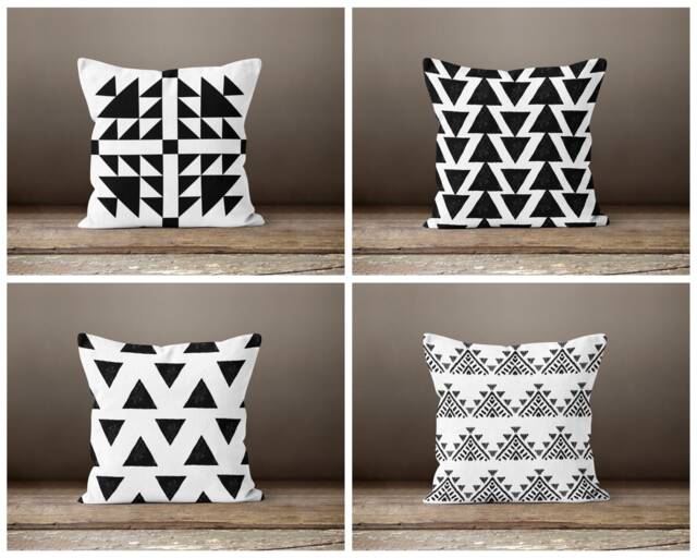 Black & White Cushion Cover-Grey Pillow Case-Geometric Case-Triangle Cover-Gift For Her Cushion-Handmade Material - image 1