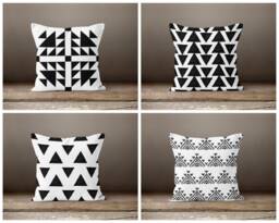 Black & White Cushion Cover-Grey Pillow Case-Geometric Case-Triangle Cover-Gift For Her Cushion-Handmade Material - thumbnail 1