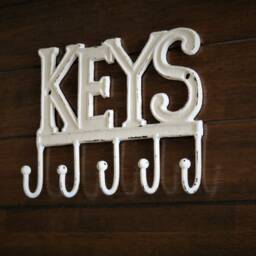 Cast Iron Key Rack, Antique White Distressed Metal Wall Hook - thumbnail 3