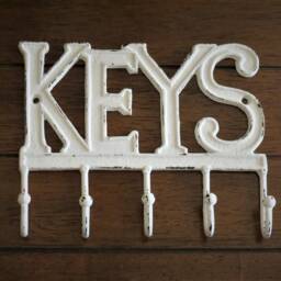 Cast Iron Key Rack, Antique White Distressed Metal Wall Hook - thumbnail 2
